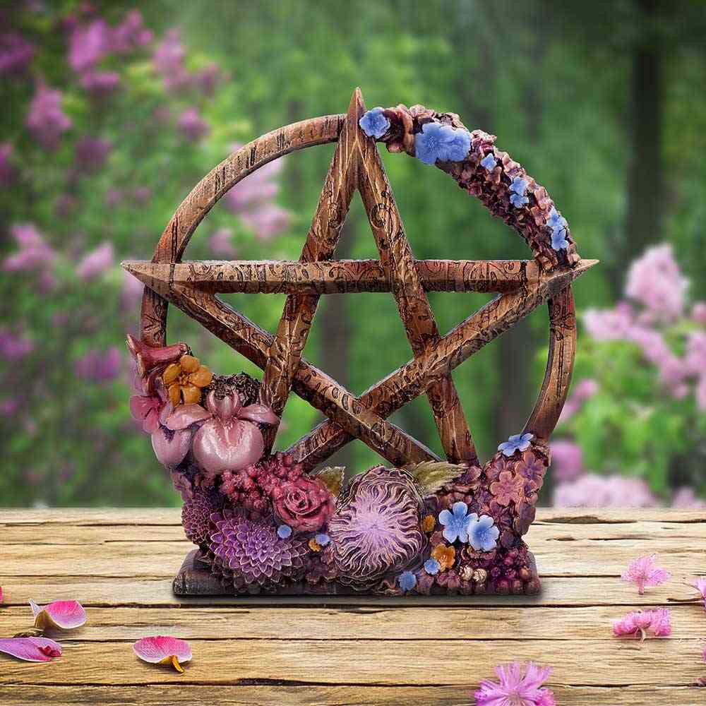 Photophore Pentagramme Gris 32 Cm - Bougeoir Occulte Résine Peinte Main | Décoration Gothique, Wicca, Ambiance